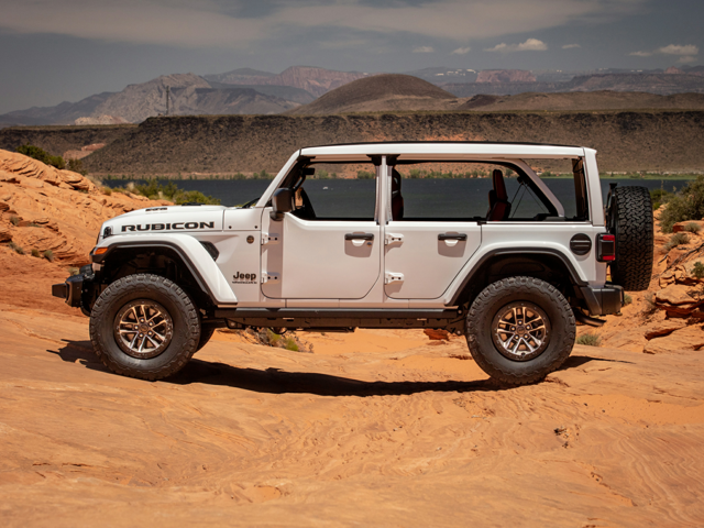 Profile view of a white, 2024 Jeep Wrangler | Jeep dealer in Altoona, PA | Courtesy Motor Sales